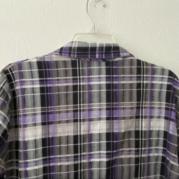 Allison Daley Purple Plaid Textured Button Down 3/4 Sleeve - Picture 12 of 13
